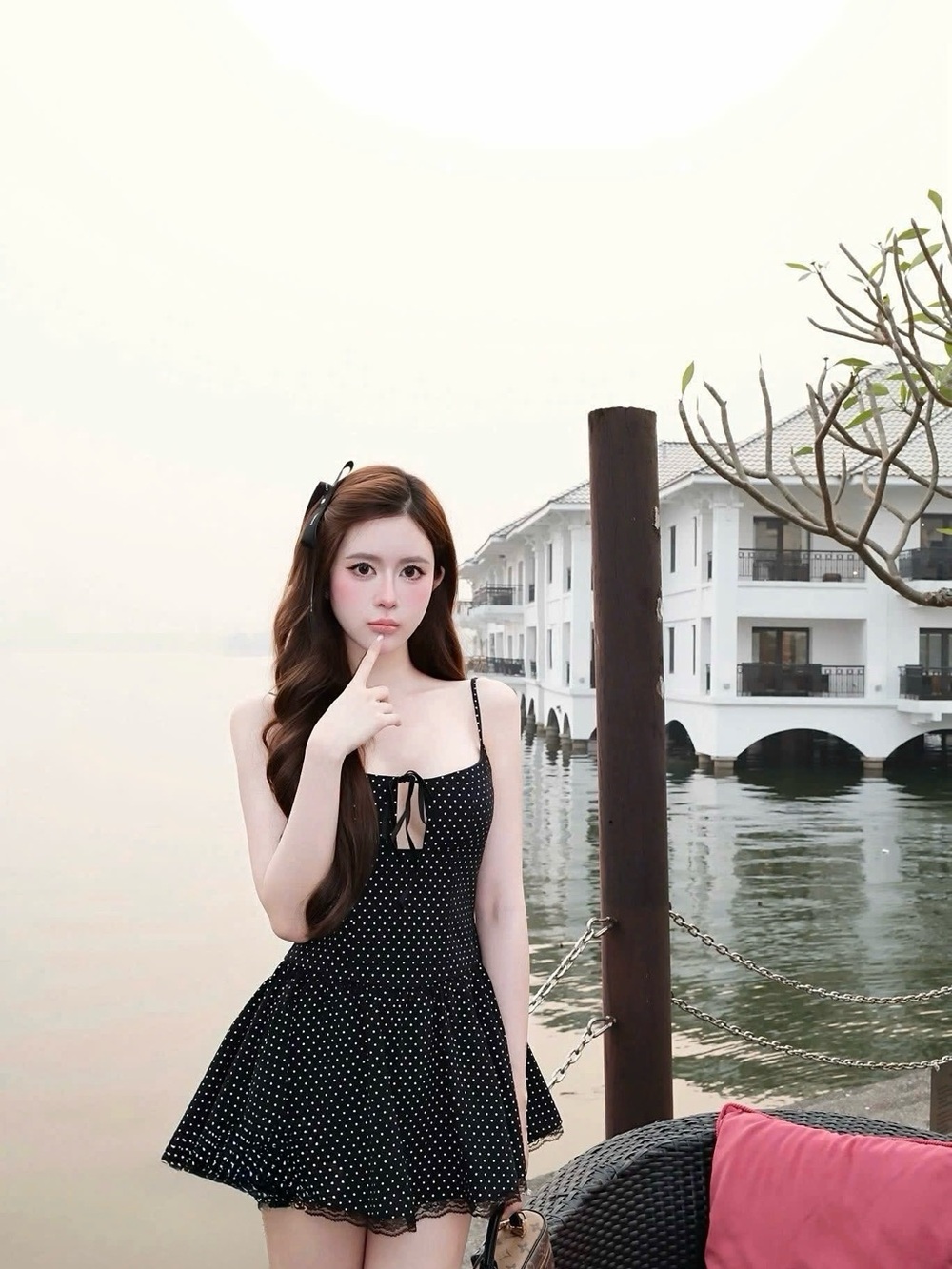 Black Polka Dot Tie-Front Sundress